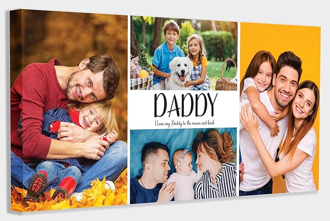 Personalised Fathers Day Canvas Gift For Dad Photo Any Text Birthday Canvas Gifts Wall Decor Frame Pine Wood