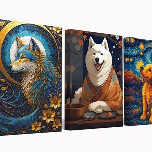 Star Online Set of 3 Large Wooden Framed Canvas Wall Art For Living Room and Bedroom Decor, Hallway Stairs Wall Decoration Modern Canvas Prints Posters Ready To Hang (Dog Design)