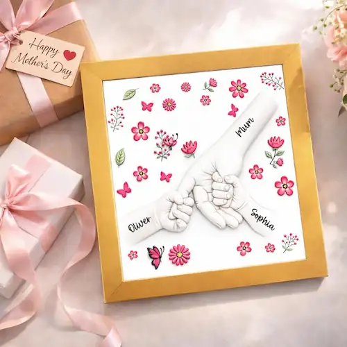 Personalised Mother’s Day Acrylic Frame – Family Holding Hands Gift with Names