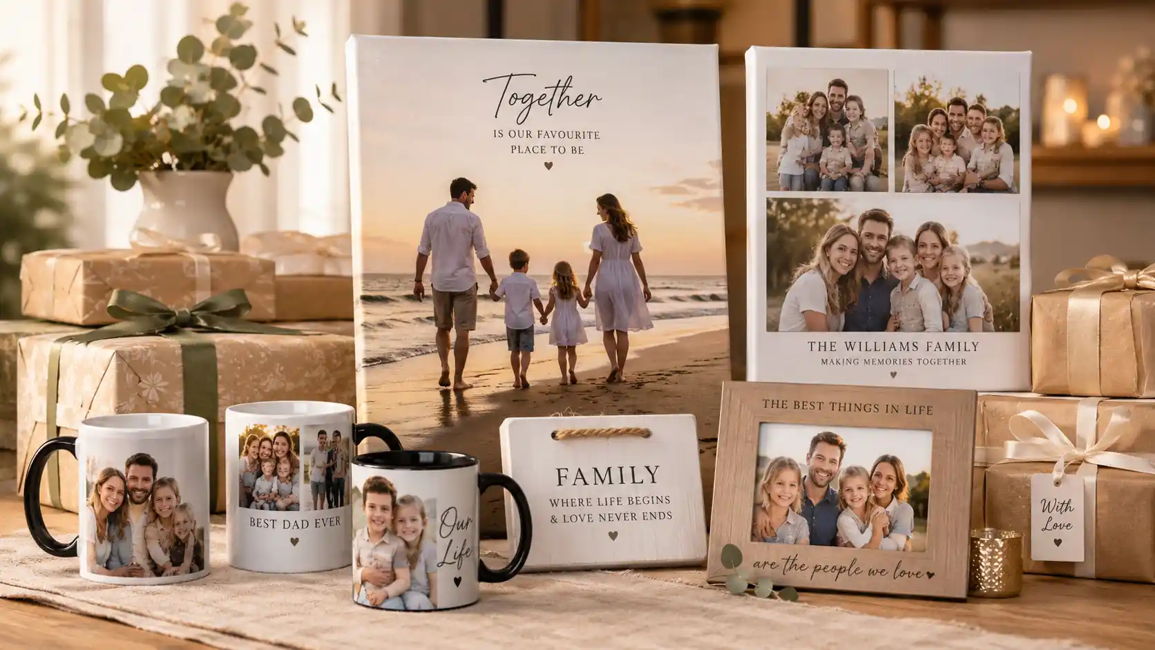 Personalised family gifts including mugs, photo frames and family canvas prints